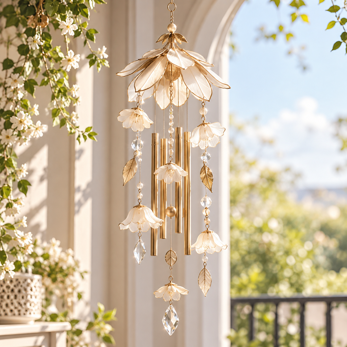 Iumrtsk™ Petal Chime — Minimal Floral Metal Wind Chime, Hanging Flower Bell, Indoor & Covered Porch Decorative Accent