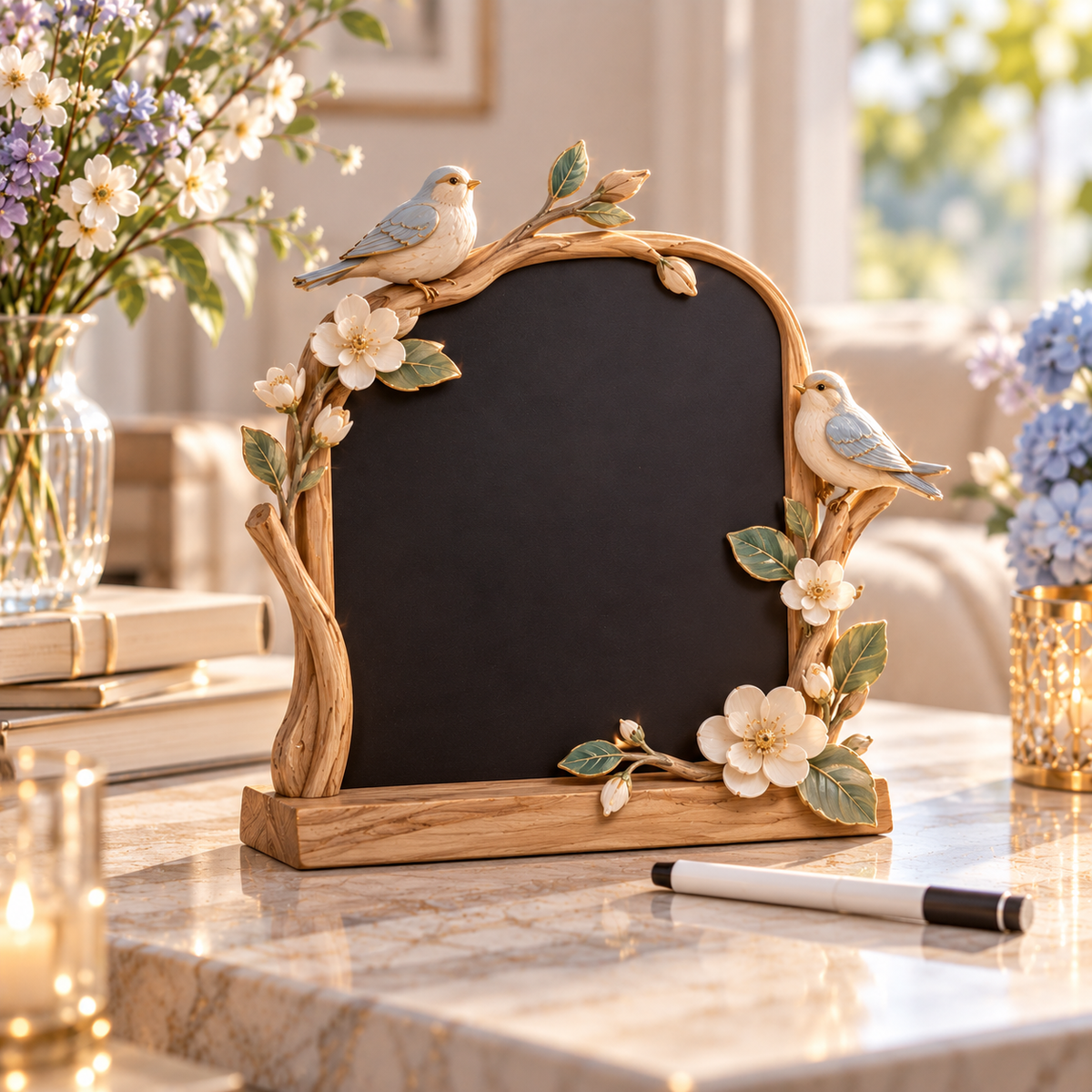 Iumrtsk™ Note & Nest — Writable Wood Message Board, Reusable Decorative Table Sign with Chalk Marker