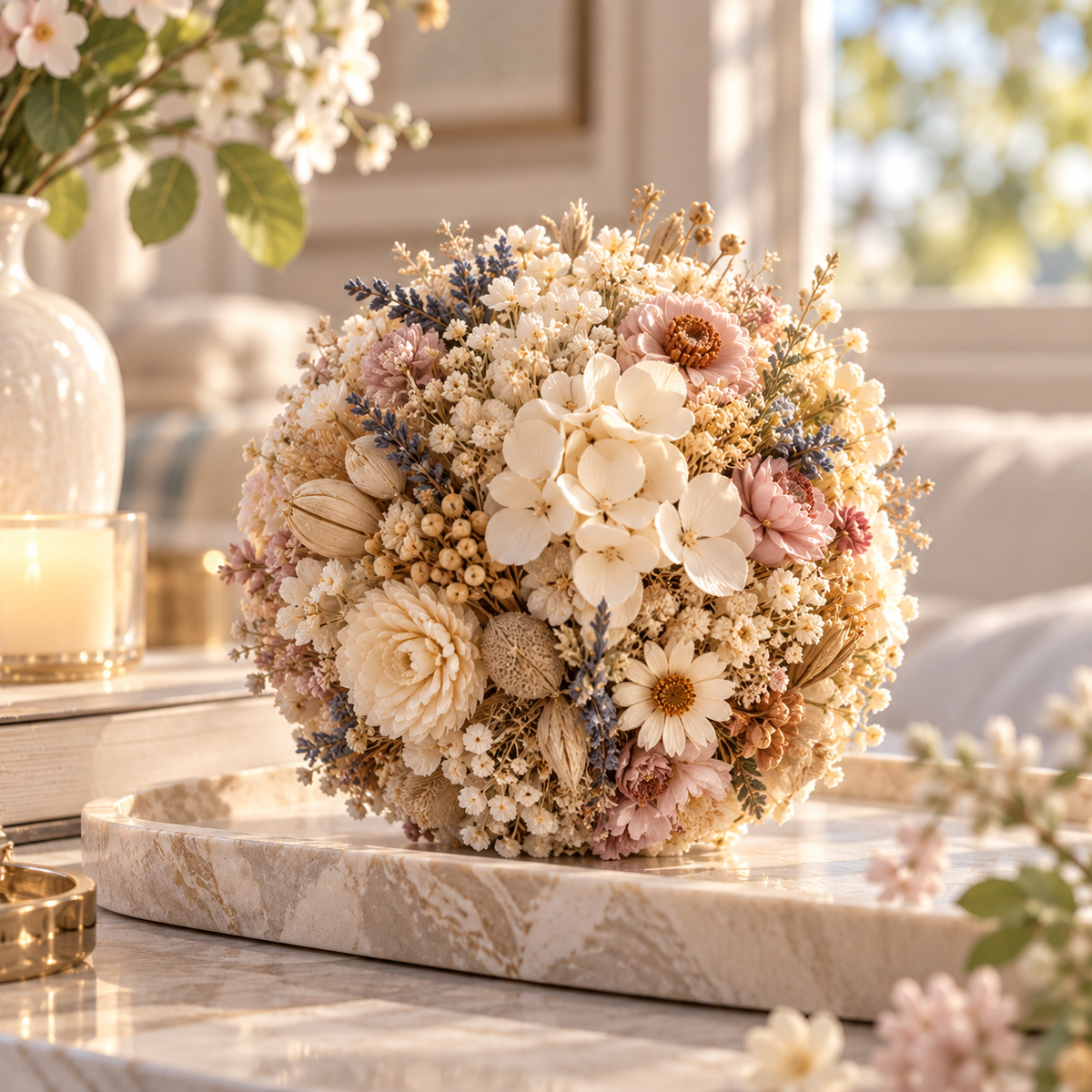 Iumrtsk™ EverBloom Sphere — Preserved Dried Flower Decorative Ball, Botanical Bowl Filler & Tabletop Floral Accent