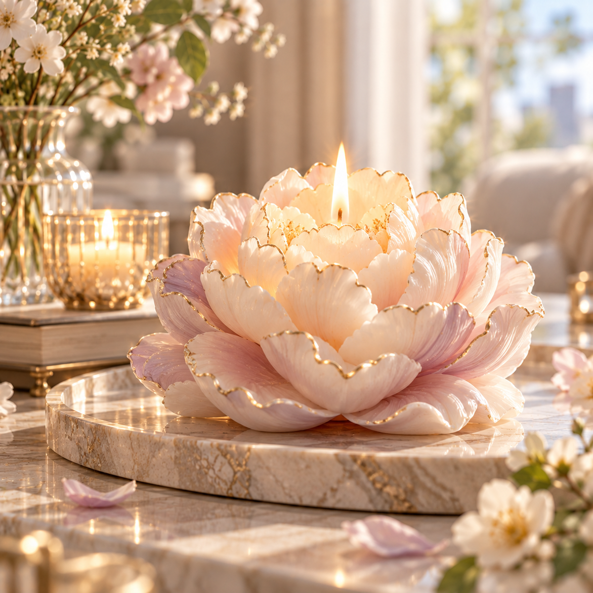 Iumrtsk™ Petal Glow — Sculpted Floral Scented Candle, Decorative Flower Candle, Soy-Wax Blend Home Accent