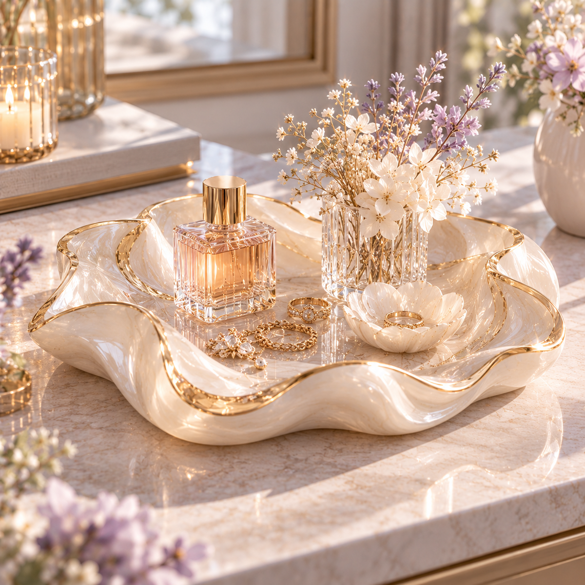 Iumrtsk™ Quiet Curve Tray — Sculptural Decorative Catchall Tray, Modern Vanity & Coffee Table Organizer