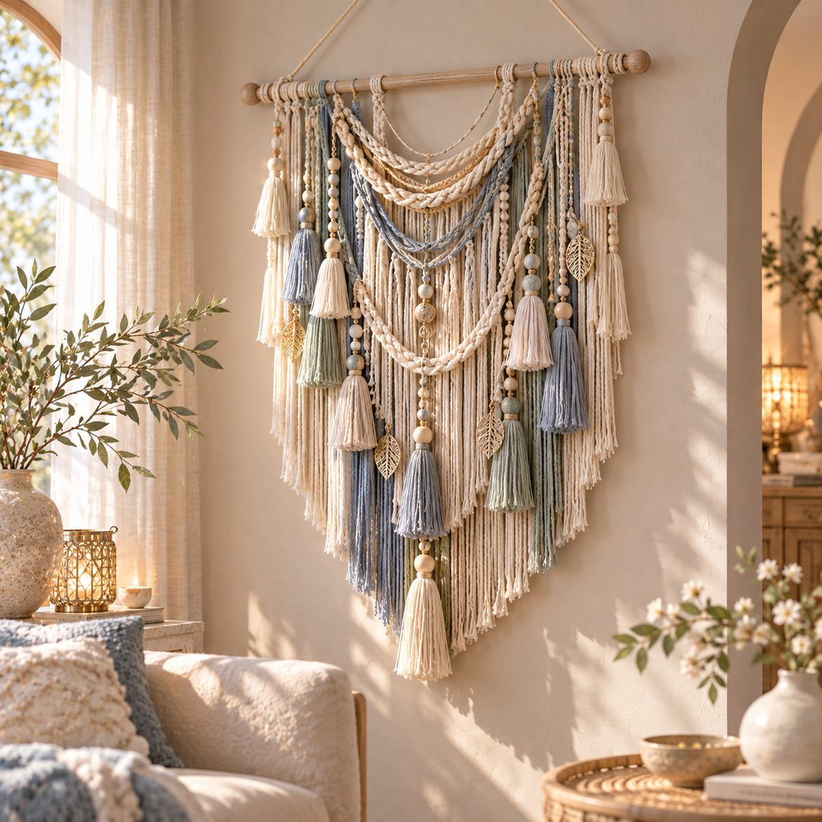 Iumrtsk™ Softline Tassel Panel — Modern Tassel Wall Hanging, Textured Fringe Curtain Accent, Boho Neutral Wall Decor