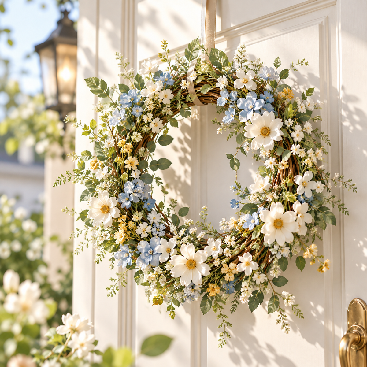 Iumrtsk™ Meadow Loop — Artificial Wildflower Wreath, Small Floral Door Wreath, Spring & Year-Round Hanging Home Decor