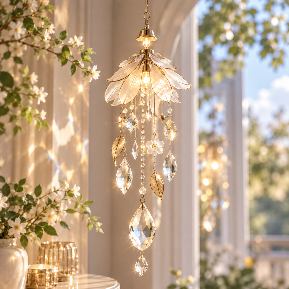 Iumrtsk™ LumiDrop — Hanging Crystal Accent Light, Warm LED Window Ornament, USB Decorative Pendant Light