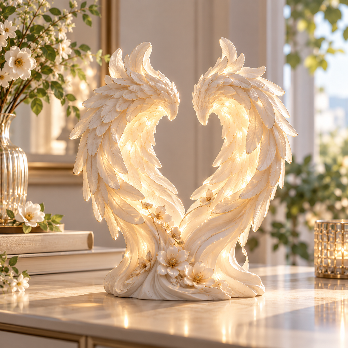Iumrtsk™ Halo Wings — Angel Wing LED Accent Sculpture, Warm Light Tabletop Decor, Decorative Shelf Light